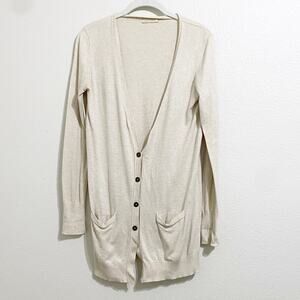 white + warren cream cotton long cardigan size small